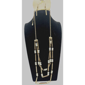 Jewelry Set Necklace & Earrings Gold Plated White Beads Fashion Leader Costume